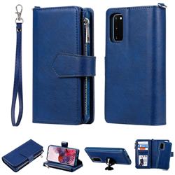 Retro Luxury Multifunction Zipper Leather Phone Wallet for Samsung Galaxy S20 / S11e - Blue