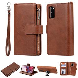 Retro Luxury Multifunction Zipper Leather Phone Wallet for Samsung Galaxy S20 / S11e - Brown