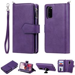 Retro Luxury Multifunction Zipper Leather Phone Wallet for Samsung Galaxy S20 / S11e - Purple