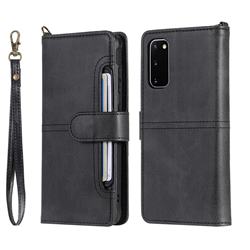 Retro Multi-functional Detachable Leather Wallet Phone Case for Samsung Galaxy S20 / S11e - Black