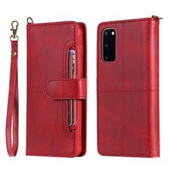 Retro Multi-functional Detachable Leather Wallet Phone Case for Samsung Galaxy S20 / S11e - Red