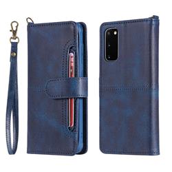 Retro Multi-functional Detachable Leather Wallet Phone Case for Samsung Galaxy S20 / S11e - Blue