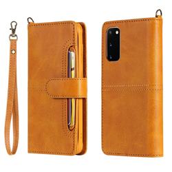 Retro Multi-functional Detachable Leather Wallet Phone Case for Samsung Galaxy S20 / S11e - Brown
