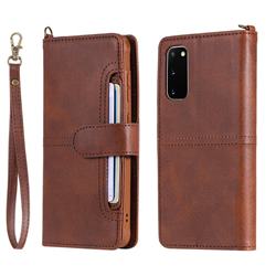 Retro Multi-functional Detachable Leather Wallet Phone Case for Samsung Galaxy S20 / S11e - Coffee