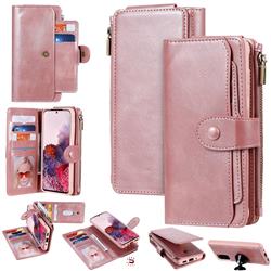 Retro Multifunction Zipper Magnetic Separable Leather Phone Case Cover for Samsung Galaxy S20 / S11e - Rose Gold