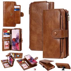 Retro Multifunction Zipper Magnetic Separable Leather Phone Case Cover for Samsung Galaxy S20 / S11e - Brown