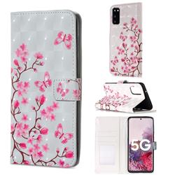 Butterfly Sakura Flower 3D Painted Leather Phone Wallet Case for Samsung Galaxy S20 / S11e