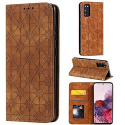 Intricate Embossing Four Leaf Clover Leather Wallet Case for Samsung Galaxy S20 / S11e - Yellowish Brown