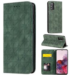 Intricate Embossing Four Leaf Clover Leather Wallet Case for Samsung Galaxy S20 / S11e - Blackish Green