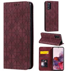 Intricate Embossing Four Leaf Clover Leather Wallet Case for Samsung Galaxy S20 / S11e - Claret