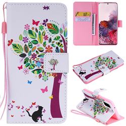 Cat and Tree PU Leather Wallet Case for Samsung Galaxy S20 / S11e