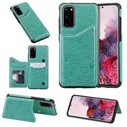 Luxury Bee and Cat Multifunction Magnetic Card Slots Stand Leather Back Cover for Samsung Galaxy S20 / S11e - Green