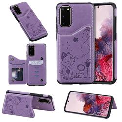 Luxury Bee and Cat Multifunction Magnetic Card Slots Stand Leather Back Cover for Samsung Galaxy S20 / S11e - Purple