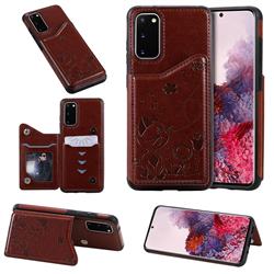 Luxury Bee and Cat Multifunction Magnetic Card Slots Stand Leather Back Cover for Samsung Galaxy S20 / S11e - Brown