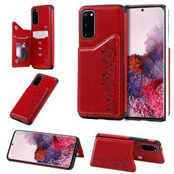 Yikatu Luxury Cute Cats Multifunction Magnetic Card Slots Stand Leather Back Cover for Samsung Galaxy S20 / S11e - Red