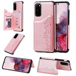 Yikatu Luxury Cute Cats Multifunction Magnetic Card Slots Stand Leather Back Cover for Samsung Galaxy S20 / S11e - Rose Gold