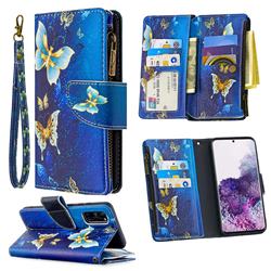 Golden Butterflies Binfen Color BF03 Retro Zipper Leather Wallet Phone Case for Samsung Galaxy S20 / S11e