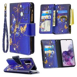 Purple Butterfly Binfen Color BF03 Retro Zipper Leather Wallet Phone Case for Samsung Galaxy S20 / S11e