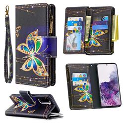 Golden Shining Butterfly Binfen Color BF03 Retro Zipper Leather Wallet Phone Case for Samsung Galaxy S20 / S11e