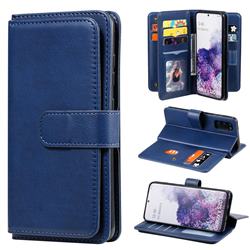 Multi-function Ten Card Slots and Photo Frame PU Leather Wallet Phone Case Cover for Samsung Galaxy S20 / S11e - Dark Blue