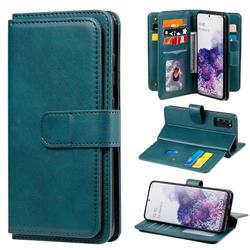Multi-function Ten Card Slots and Photo Frame PU Leather Wallet Phone Case Cover for Samsung Galaxy S20 / S11e - Dark Green