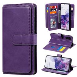Multi-function Ten Card Slots and Photo Frame PU Leather Wallet Phone Case Cover for Samsung Galaxy S20 / S11e - Violet
