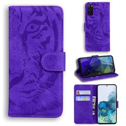 Intricate Embossing Tiger Face Leather Wallet Case for Samsung Galaxy S20 / S11e - Purple