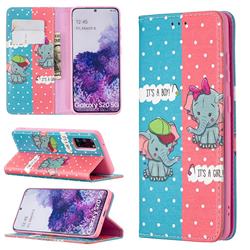 Elephant Boy and Girl Slim Magnetic Attraction Wallet Flip Cover for Samsung Galaxy S20