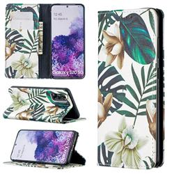 Flower Leaf Slim Magnetic Attraction Wallet Flip Cover for Samsung Galaxy S20