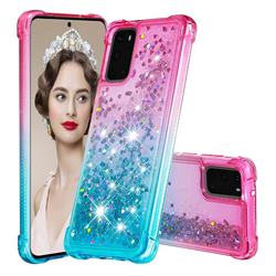 Rainbow Gradient Liquid Glitter Quicksand Sequins Phone Case for Samsung Galaxy S20 - Pink Blue
