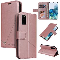 GQ.UTROBE Right Angle Silver Pendant Leather Wallet Phone Case for Samsung Galaxy S20 - Rose Gold
