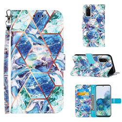 Green and Blue Stitching Color Marble Leather Wallet Case for Samsung Galaxy S20