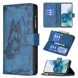 Binfen Color Imprint Vivid Butterfly Buckle Zipper Multi-function Leather Phone Wallet for Samsung Galaxy S20 - Blue