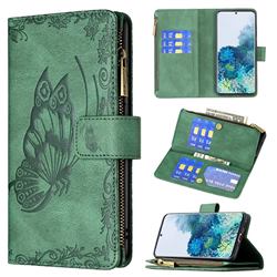 Binfen Color Imprint Vivid Butterfly Buckle Zipper Multi-function Leather Phone Wallet for Samsung Galaxy S20 - Green