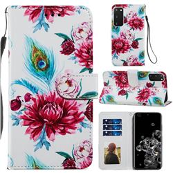 Peacock Flower Smooth Leather Phone Wallet Case for Samsung Galaxy S20