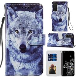 White Wolf Smooth Leather Phone Wallet Case for Samsung Galaxy S20