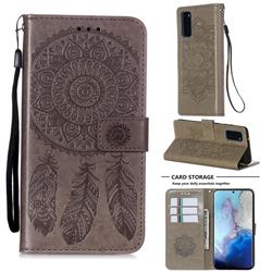 Embossing Dream Catcher Mandala Flower Leather Wallet Case for Samsung Galaxy S20 - Gray