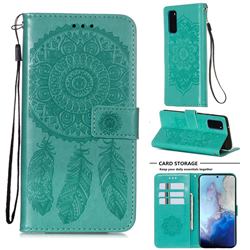 Embossing Dream Catcher Mandala Flower Leather Wallet Case for Samsung Galaxy S20 - Green