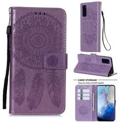Embossing Dream Catcher Mandala Flower Leather Wallet Case for Samsung Galaxy S20 - Purple