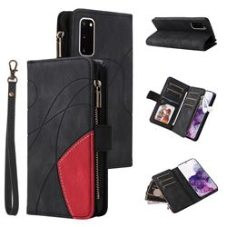 Luxury Two-color Stitching Multi-function Zipper Leather Wallet Case Cover for Samsung Galaxy S20 - Black