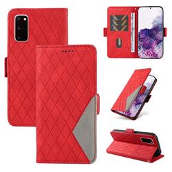 Grid Pattern Splicing Protective Wallet Case Cover for Samsung Galaxy S20 - Red