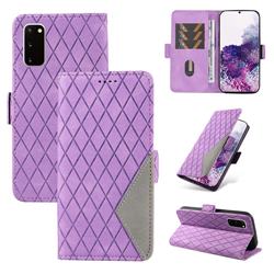 Grid Pattern Splicing Protective Wallet Case Cover for Samsung Galaxy S20 - Purple