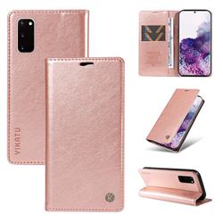 YIKATU Litchi Card Magnetic Automatic Suction Leather Flip Cover for Samsung Galaxy S20 - Rose Gold