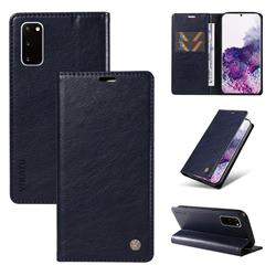 YIKATU Litchi Card Magnetic Automatic Suction Leather Flip Cover for Samsung Galaxy S20 - Navy Blue