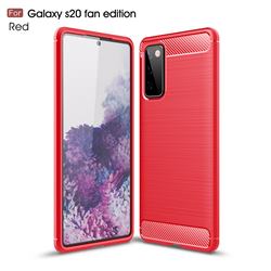 Luxury Carbon Fiber Brushed Wire Drawing Silicone TPU Back Cover for Samsung Galaxy S20 FE / S20 Lite - Red
