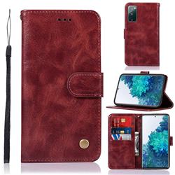 Luxury Retro Leather Wallet Case for Samsung Galaxy S20 FE / S20 Lite - Wine Red
