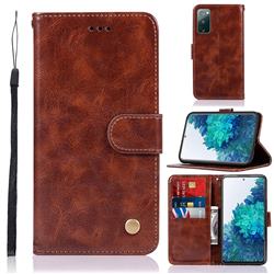 Luxury Retro Leather Wallet Case for Samsung Galaxy S20 FE / S20 Lite - Brown