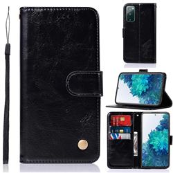 Intricate Embossing Owl Campanula Leather Wallet Case for Samsung Galaxy S20 FE / S20 Lite - Black