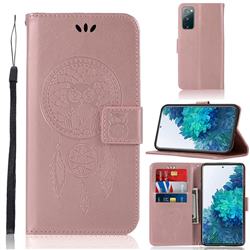 Intricate Embossing Owl Campanula Leather Wallet Case for Samsung Galaxy S20 FE / S20 Lite - Rose Gold