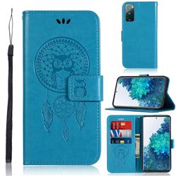 Intricate Embossing Owl Campanula Leather Wallet Case for Samsung Galaxy S20 FE / S20 Lite - Blue
